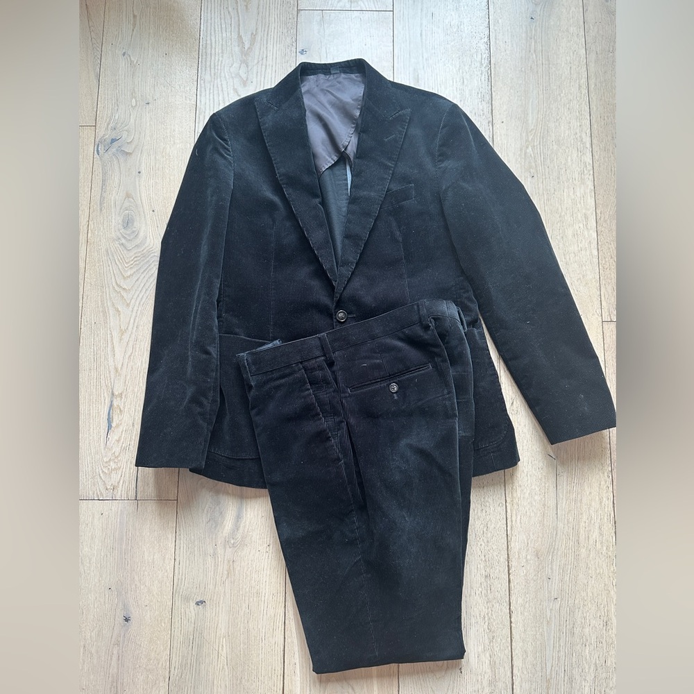J Crew Ludlow Slim-fit unstructured suit jacket & Pants Black corduroy 38S/ 32W